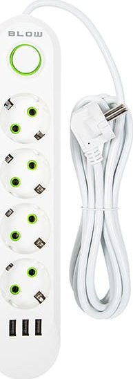 Paraliza BLOW PS-430, 4 dalje, 3x USB, 3m, e bardhë