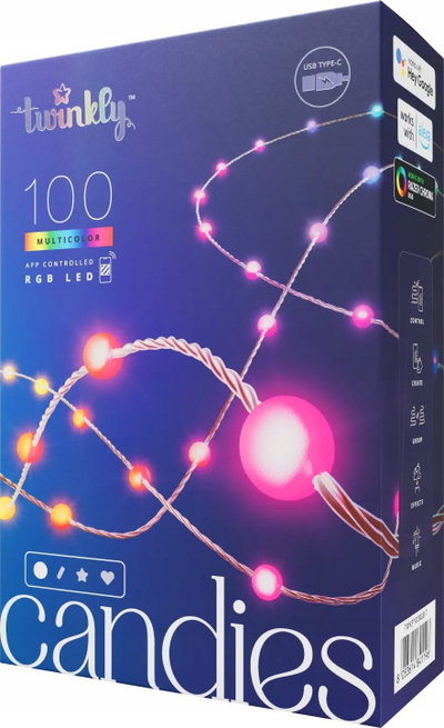 Drita dekorative Twinkly Candies Pearl, 100 LED RGB, 6.5 m, shumëngjyrëshe