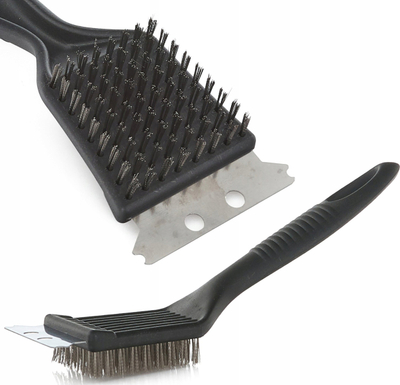 Furçë pastrimi për grilë 2 në 1, me skraper, dorezë plastike, shumëngjyrëshe