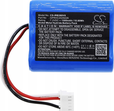 Bateri për robot pastrues iRobot Braava 380 380T, 1500mAh, 7.2V, blu