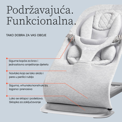 Shezlong bebe Ergobaby Evolve 3 në 1, ergonomik, i hirtë i çelët