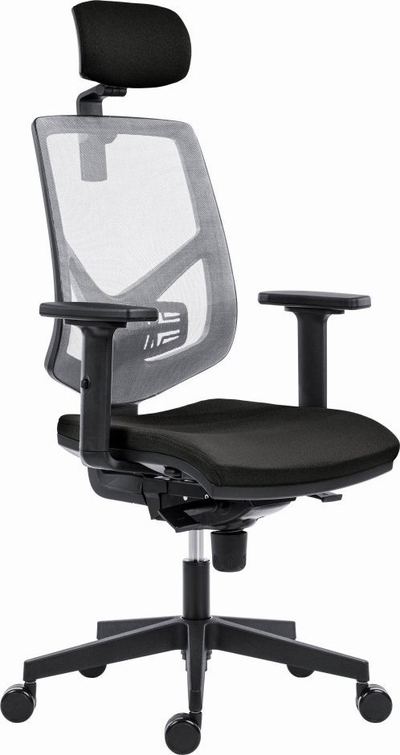 Karrige zyre ergonomike Powerton Ergo Tina, mbështetëse rrjete, mbështetëse koke e rregullueshme, e zezë