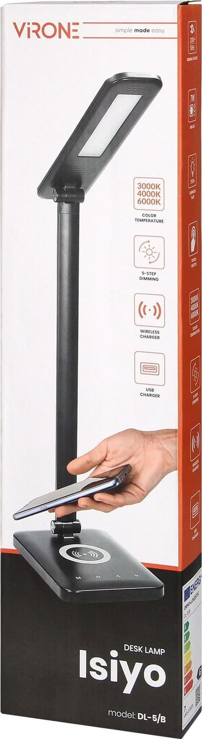 Llampë tavoline ISIYO LED 7W, karikim me induksion dhe USB, 390lm, e bardhë