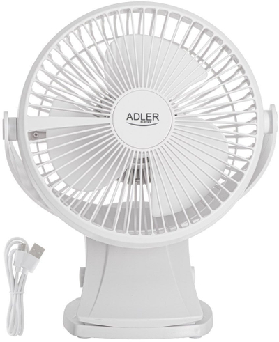 Ventilator tavoline Adler AD 7342, 15.5 cm, rikarikues me USB‑C, i bardhë