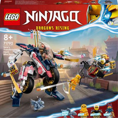 Set lodrash LEGO Ninjago Sora’s Transforming Mech Bike Racer 71792, motor robot që kthehet, për kalamaj 8+