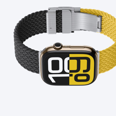 Ремен за паметен часовник Apple Watch AmazingThing Blend, сет 2 парчиња, 45/46/49 mm, нерѓосувачки челик и најлон, црн и жолт