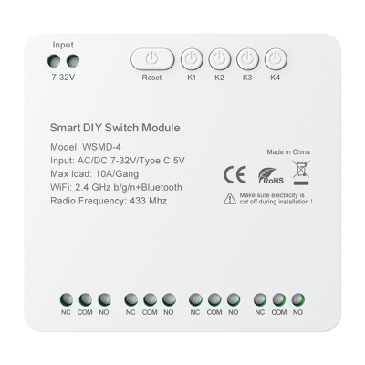 Modul ndërrues inteligjent Avatto WSMD-4, 4 kanale, Wi-Fi Bluetooth, i bardhë