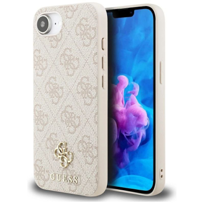 Футрола за телефон Guess 4G MagSafe за iPhone 16e, сафјано текстура, компатибилна со MagSafe, розова