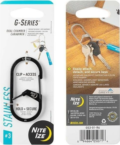 Karabiner Nite Ize G-Series Dual Chamber #3, çelik inoks, për çelsa edhe aksesorë, i zi