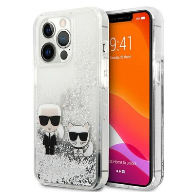 Mbulesë telefoni Karl Lagerfeld KLHCP13LGKCS për iPhone 13 Pro, hardcase Liquid Glitter, argjend