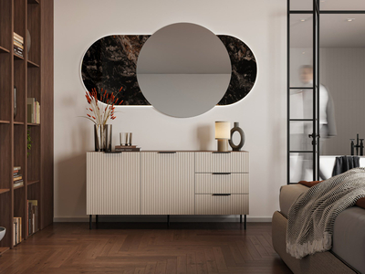Komodë Cama Meble ALMERA, 156x42x75 cm, 3 sirtarë, walnut cashmere