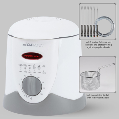 Fritezë dhe set fondue Clatronic FFR 2916, 1L, termostat i rregullueshëm, e bardhë