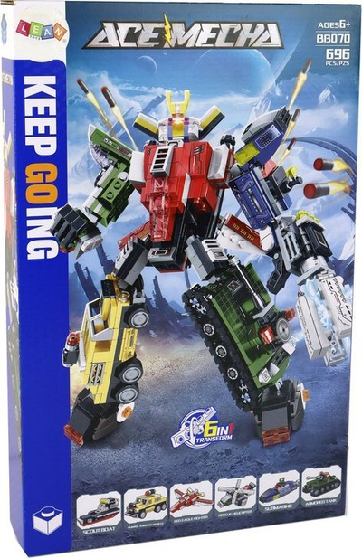 Lodër për ndërtim Ace Mecha Vehicles, 6 modele robotsash, set që transformohet, shumëngjyrësh