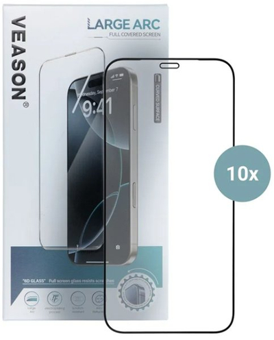 Qelq mbrojtës Veason 6D Pro për iPhone 14 Pro, set me 10 copë, 0.3mm, i zi