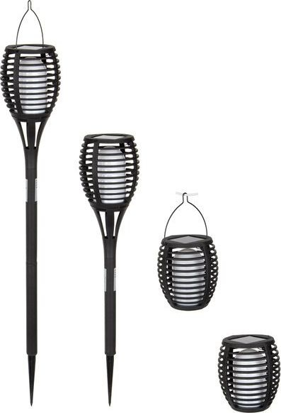 Lampë kopshti me diell Torch Flames 4‑në‑1, LED, 65 cm, e zezë