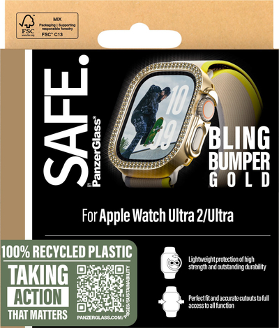 Kornizë mbrojtëse SAFE by PanzerGlass Bling Bumper, për Apple Watch Ultra 2/Ultra, TPU, e artë
