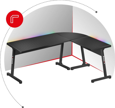 Tavolinë gaming Huzaro Hero 6.0, formë këndi L, LED RGB, e zezë