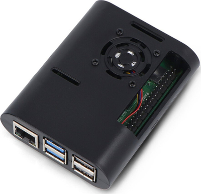 Кутија за Raspberry Pi 5 со вентилатор и ладилник, ABS, црна