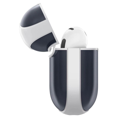 Kuti mbrojtëse Spigen Classic C1 për AirPods 4, polikarbonat, me karabinë, gri grafit me të bardhë