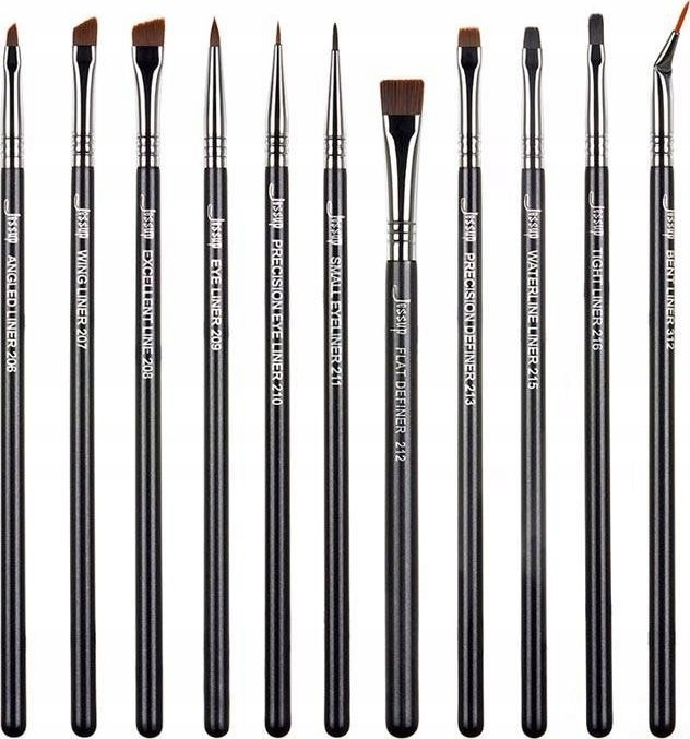 Set furça eyeliner Jessup Pro, 11 copë, qime sintetike, i zi
