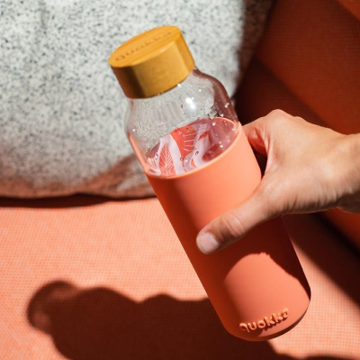 Shishe uji Quokka Flow Pink Botanical Glass, 660ml, qelq borosilikat, rozë salmon