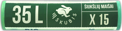 Qese plehrash Skubis Bio, 35L, 20 mikron, jeshile