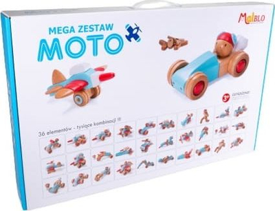 Set lodër druri Malblo Moto Mega Zestaw, 36 copë, shumëngjyrësh