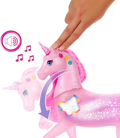 Lodër njëbrirësh Barbie Mattel Sparkle Lights Unicorn, drita, tinguj, rozë