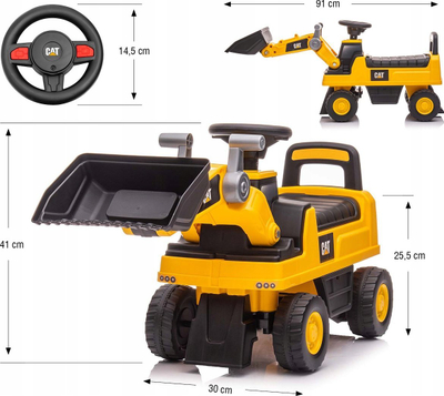 Makinë lodër ride on Milly Mally CAT Loader, me timon dhe kovë lëvizëse, plastike, e verdhë