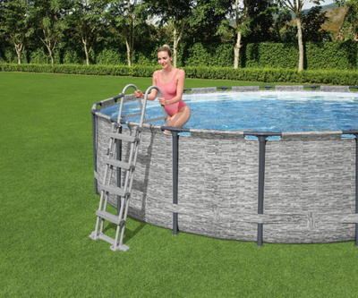Надземен базен Bestway Steel Pro MAX, 4.88m x 1.22m, со пумпа за филтрирање со картуш, сив
