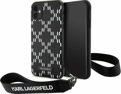 Kapak telefoni Karl Lagerfeld KLHCN61SAKLMBSK për iPhone 11 XR, hardcase, Monogram Losange Saffiano, i zi