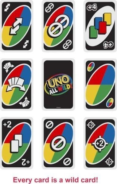 Loja me letra Mattel UNO All Wild, 112 letra, për 2 deri në 10 lojtarë