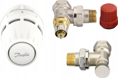 Set termostatik këndor Danfoss Regus RA N RLV S, 1/2", e bardhë