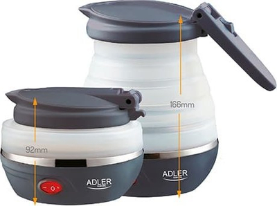 Çajnik udhëtimi Adler AD 1370UK, 0.6L, silikon i palosshëm, prizë UK