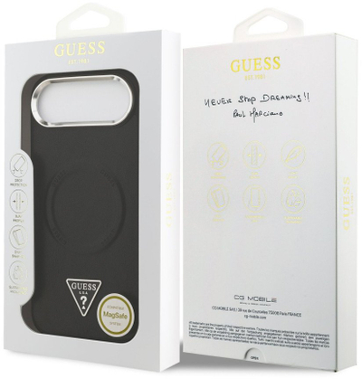 Këllëf MagSafe Guess Triangle Logo për iPhone 17 Pro, lëkurë PU, i zi