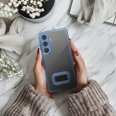 Mbrojtëse telefoni Glam për Samsung Galaxy A55 5G, TPU transparente, me kornizë metalike, blu