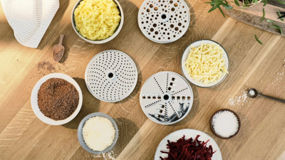 Set aksesorësh për mikser BOSCH VeggieLove MUZS68VL, 6 pjesë, prerëse perimesh, i zi