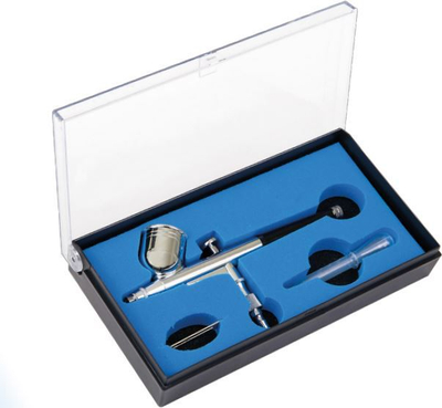Set airbrush me kupë gravitacionale Type 45300, pistoletë lyerjeje precize, e argjendtë