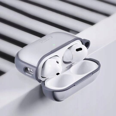 Kuti mbrojtëse Tech-Protect Magmat për Apple AirPods Pro 1 2, TPU PC, me karabinë, gri mate