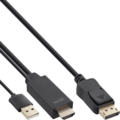 Kabllo InLine DisplayPort në HDMI, 0.5m, e zezë