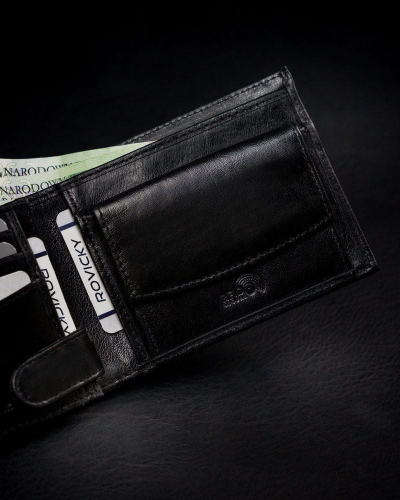 Portofol për burra Rovicky, lëkurë e vërtetë, RFID STOP, i zi