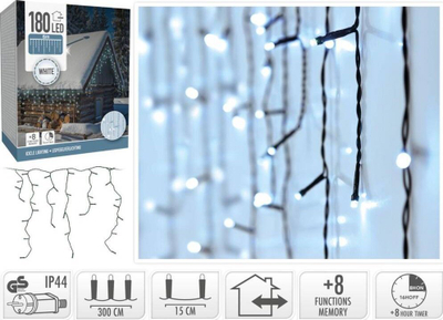 Perde dritash CHRISTMAS TREE LIGHTS, 180 LED, timer, e bardhë e ftohtë