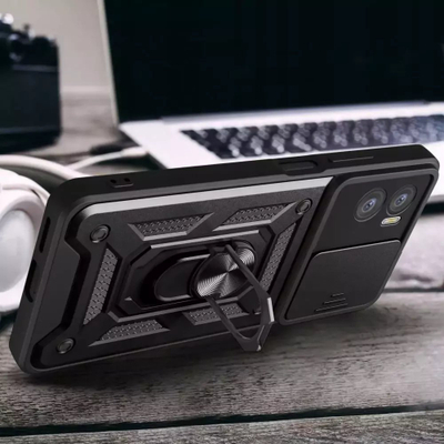 Kapak telefoni Tech-Protect Camshield Pro për Motorola Moto E22 / E22i, me unazë mbajtëse 360°, me slajder për me mbrojt kamerën, ngjyrë e zezë
