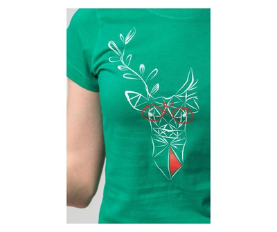 Bluzë femrash PEGAS Ladies T Shirt Family Of Deer, XS, jeshile