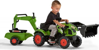Traktor me pedale Falk Claas Celtis, me lopatë dhe rimorkio, jeshil