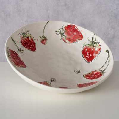 Enë dekorative Boltze Home Strawberry, qeramike, 34 cm, e kuqe me të bardhë
