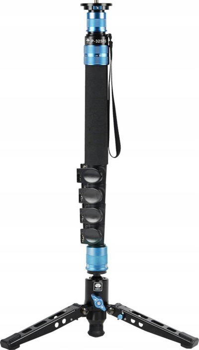Monopod fotografik Sirui P-325FS, fibër karboni, me këmbë mbështetëse, i zi