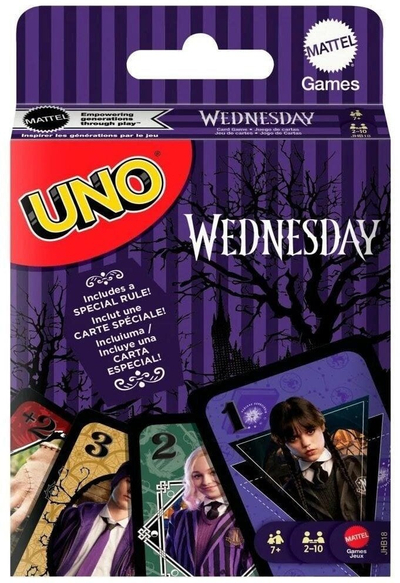 Игра со карти УНО Wednesday Mattel, колекционерско издание, 2-10 играчи, повеќебојна