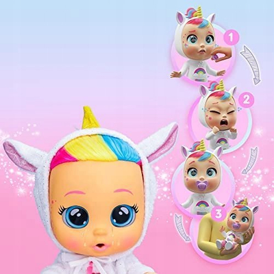 Kukull interaktive Cry Babies Dressy Fantasy Dreamy, qan me lot nga të vërtetë, me biberon, shumëngjyrëshe