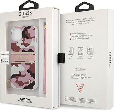 Mbrojtëse telefoni Guess GUHCP13MKCABPI iPhone 13 6.1", plastike e fortë, rozë Camo Strap